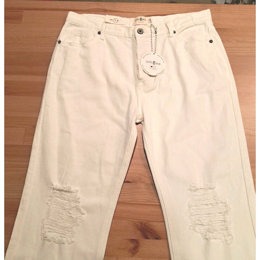 Umgee Women’s Jeans Distressed Button Fly White Size 5 New* - Picture 3 of 8